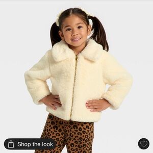Cat & Jack Girls Dressy Cream Faux Fur Jacket